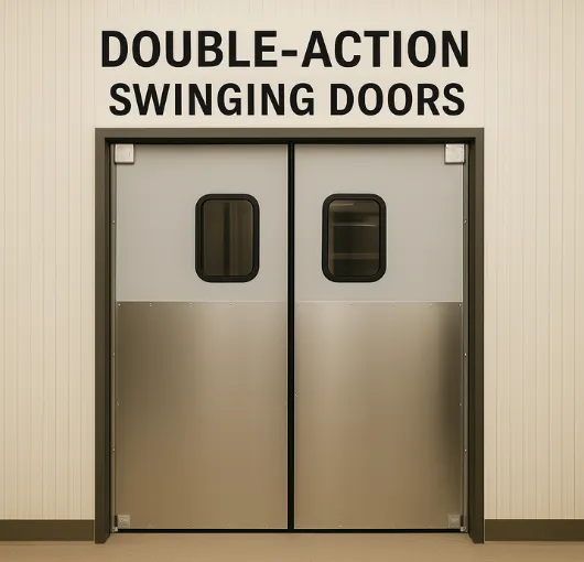 Double-action swinging doors in a retail setting by Traffic Swinging Doors – durable, professional-grade solution for high-traffic interior zones