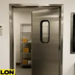 Open stainless steel Restaurant Door | PE-630SS with vision panel, designed for hygienic and high-traffic food service environments