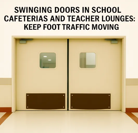 Paylon Swinging Doors in School Cafeterias and Teacher Lounges Keep Foot Traffic Moving with durable double-acting doors designed for educational environments