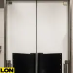 Retail Door PE-720 by Paylon – White Double Swinging Doors with Black Lower Impact Plates, Designed for High-Traffic Kitchen and Food Service Areas