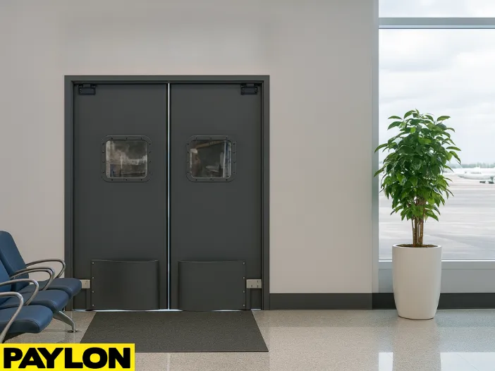 Airport Lounges and Staff Access Doors Durable Swinging Doors for High-Traffic Use with double-action design, vision panels, and reinforced bumpers Airport Lounges and Staff Access Doors Durable Swinging Doors for High-Traffic Use with double-action design, vision panels, and reinforced bumpers