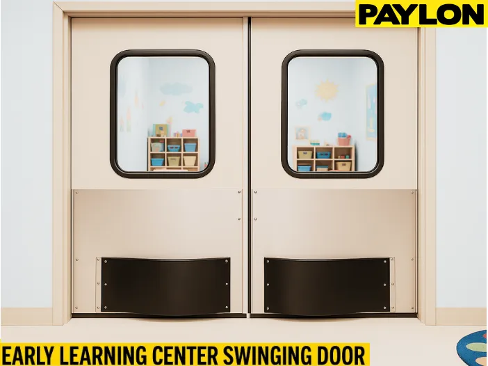 Daycare Centers and Preschools Using Swinging Doors for Safe Room Division with durable double doors leading into a colorful early learning classroom Daycare Centers and Preschools Using Swinging Doors for Safe Room Division with durable double doors leading into a colorful early learning classroom