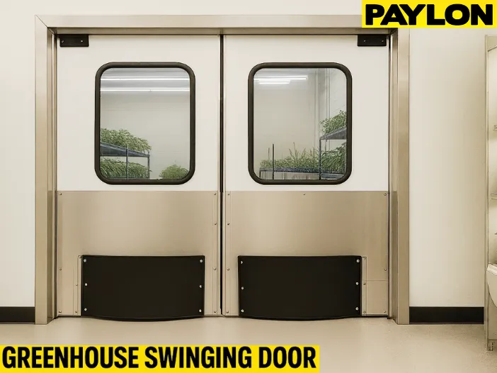 How microbreweries use swinging doors to separate production from taproom traffic, Paylon double-action greenhouse swinging door with vision panels How microbreweries use swinging doors to separate production from taproom traffic – Paylon double-action greenhouse swinging door with vision panels