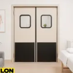 Retail Door PE-720 swinging double doors in a chiropractic and massage clinic, shown closed within a calm treatment room featuring a massage table, anatomical poster, potted plant, soft lighting, and modern furnishings, emphasizing the door’s durability and professional design