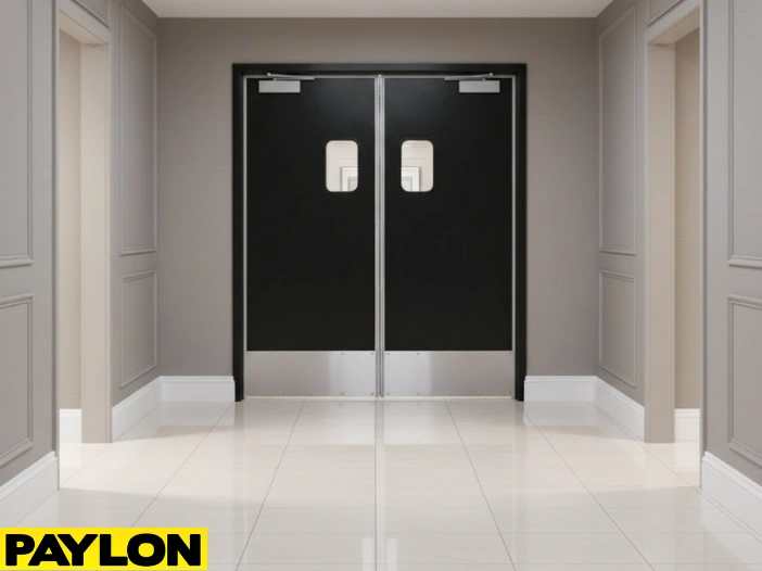 Black Banquet Hall Swinging Door – Black Banquet Hall Swinging Door with vision panels in a hotel hallway Black Banquet Hall Swinging Door – Black Banquet Hall Swinging Door with vision panels in a hotel hallway