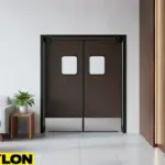 Brown swinging doors for a lounge with aluminum frame and elegant finish blending with contemporary interior décor