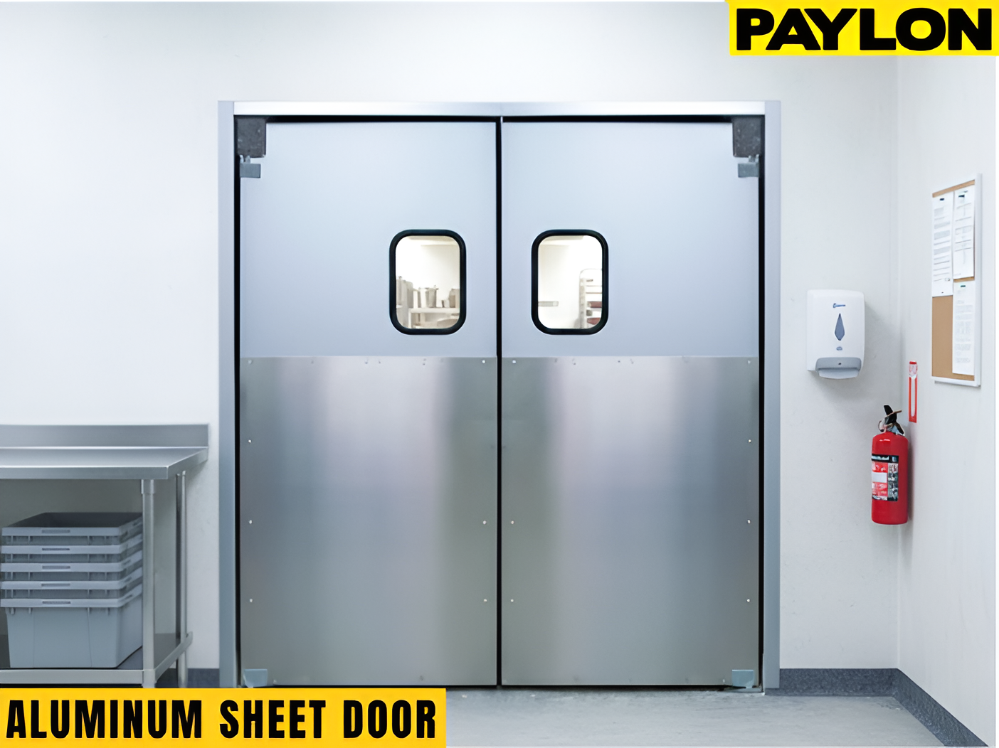 Commercial Aluminum Sheet Doors with vision panels in food prep areas