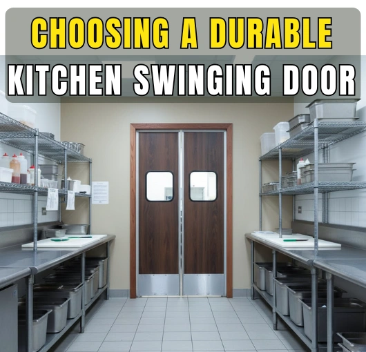 Dark wood PE-625HPL Swinging Kitchen Doors enhancing restaurant efficiency and design aesthetics