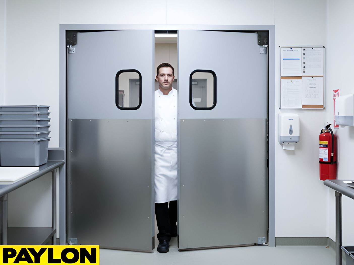 PE-620ALC Aluminum Sheet Door with vision panels in restaurant kitchens