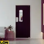 Silver PE-series swinging doors for lounge entrances, built for durability and smooth, hands-free operation