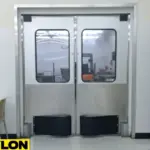 Stainless-steel PE-Series Factory Break Room Doors with clear vision panels for safe two-way visibility