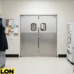 Stainless-steel double swinging doors in a staff breakroom example of how to choose the right door for your backroom, breakroom, or prep area