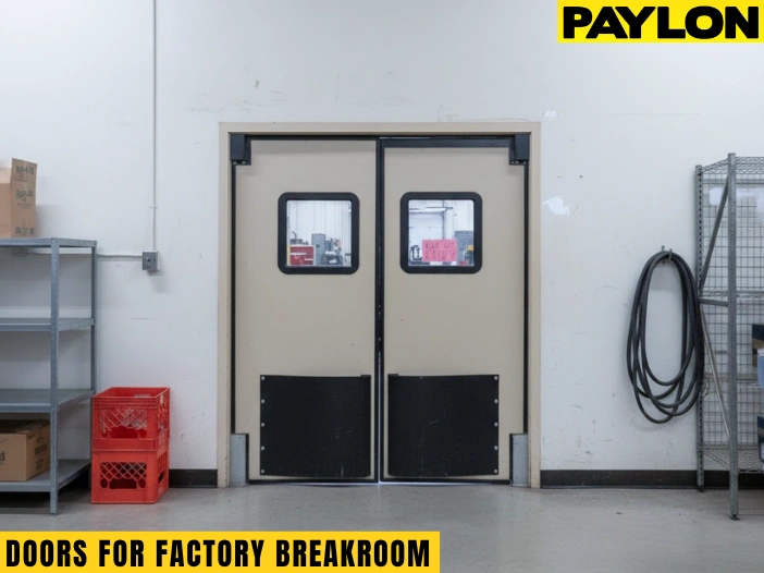 Tan PE-Series Factory Break Room Doors designed for heavy use in factory lounges and shared spaces