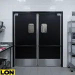 Paylon black commercial kitchen swinging doors for restaurants in the USA – reinforced heavy-duty construction for durability and noise control