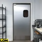 Paylon stainless steel commercial kitchen swinging door in a compact food prep space, USA – ideal for smooth and sanitary kitchen operations