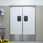 Paylon white commercial kitchen swinging doors in a professional food prep area, USA – hygienic surface for easy cleaning and daily use