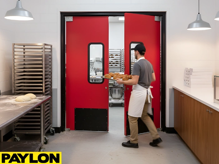 Back-of-house bake shop swinging doors designed for high traffic prep environments