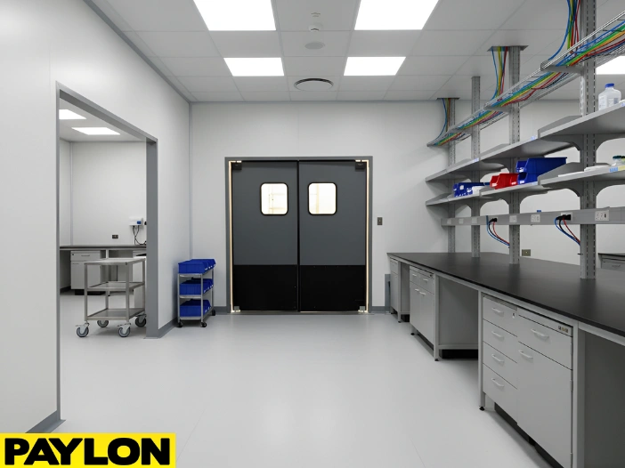 Clean laboratory workspace with double swinging doors supporting clean area separation
