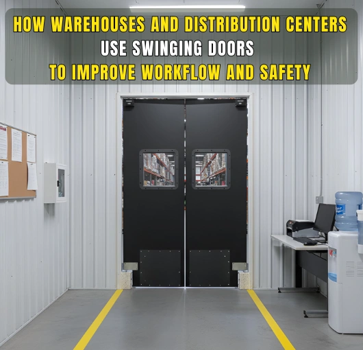 Commercial-style swinging doors demonstrating how two-way doors improve traffic flow and organization in busy spaces.