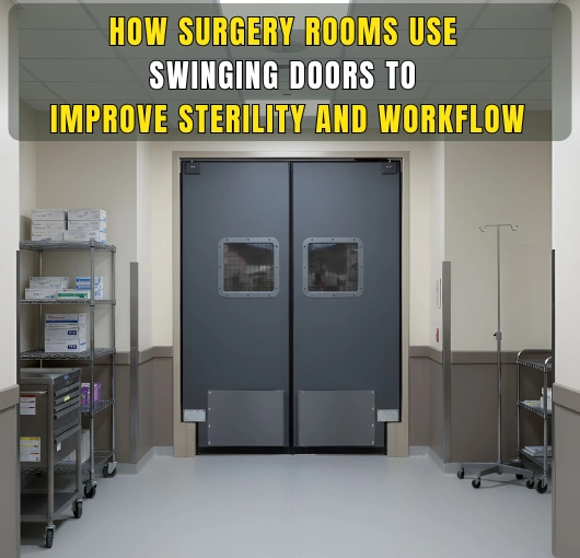 Hospital swinging doors at a surgical access point showing how they support sterility and smooth workflow.