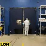 Industrial swinging doors improving organization and workflow in chemical storage rooms