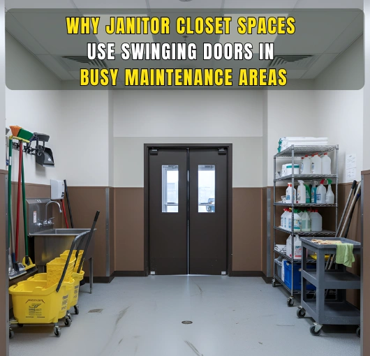Why janitor closet spaces use swinging doors in busy maintenance areas