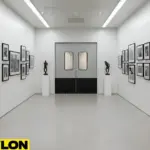 Gallery entrance with swinging doors designed for smooth two way visitor movement