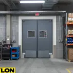 Maintenance shop swinging doors designed for frequent daily use