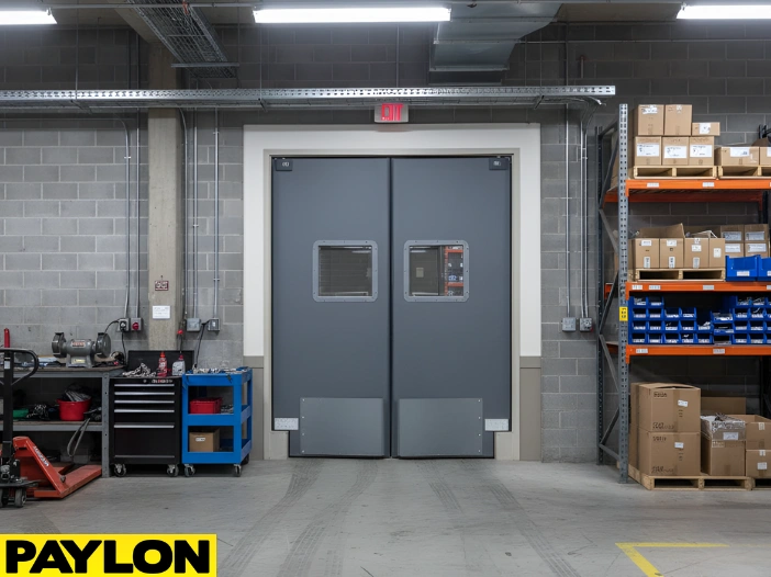 Maintenance shop swinging doors designed for frequent daily use