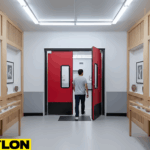 Small walk-in floral cooler layout with flower storage racks and a single access door for daily operations