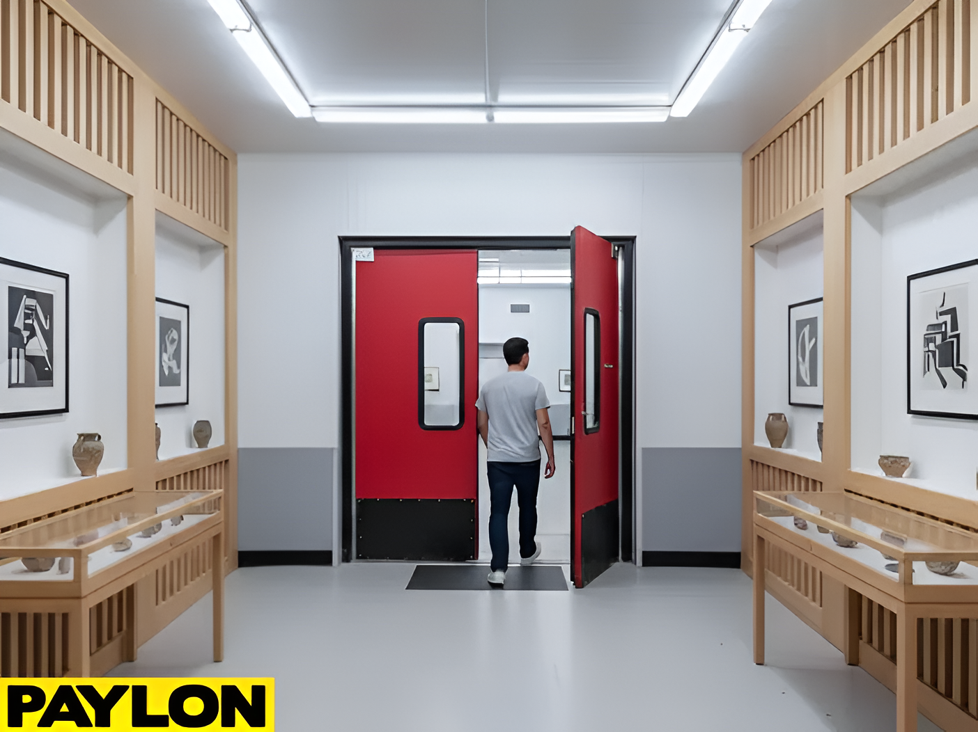 Small walk-in floral cooler layout with flower storage racks and a single access door for daily operations