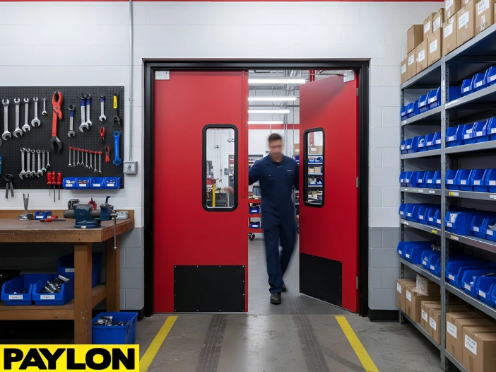 Swinging doors allowing smooth movement between maintenance shop areas