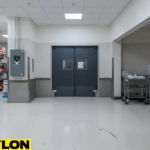 Swinging doors positioned between service areas to manage access and maintain steady workflow