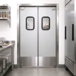 Restaurant traffic door brushed aluminum