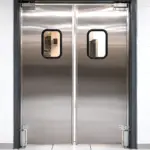 Double action stainless steel swinging door suited for commercial kitchen and restaurant passthrough applications.