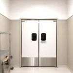 Double swing restaurant door with PE core and HPL facing, suitable for commercial kitchen and dining area entrances.