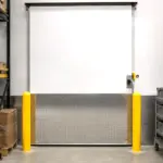 Insulated sliding door installed in a commercial or industrial facility to reduce cooling loss and lower energy costs.