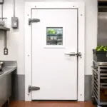 PC 1800 insulated swinging door installed in a commercial facility to reduce air loss between temperature-controlled areas.