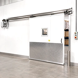 An insulated swinging door from PAYLON suitable for energy-conscious industrial and commercial facility entrances.