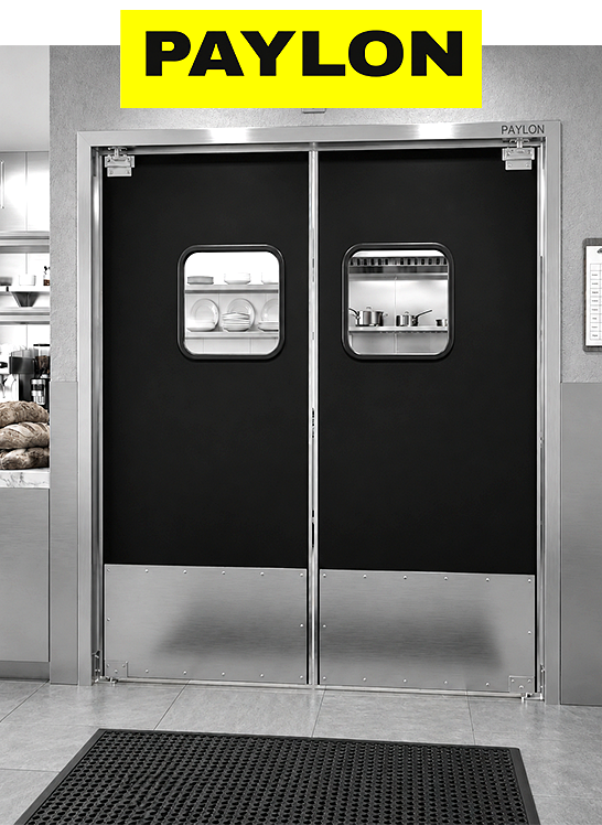 PAYLON swing doors shown on the contact us page for industrial and commercial door inquiries.